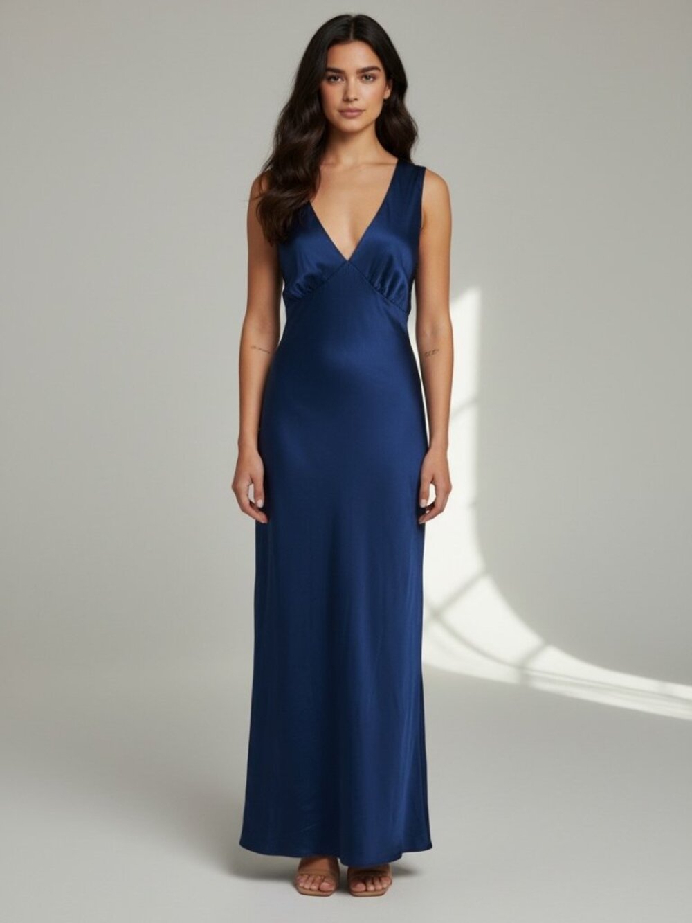 Abercrombie Plunge Cowl Back Maxi Slip Dress S Navy Satin Wedding Guest 90s Mini